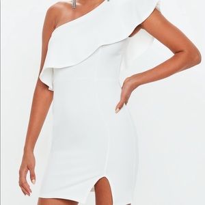 never word white one shoulder mini dress